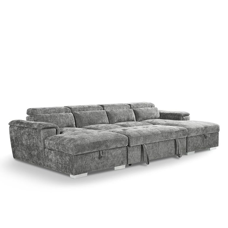 Alaya U Shape Corner Sofa Bed - Grey Fabric - Pull Out