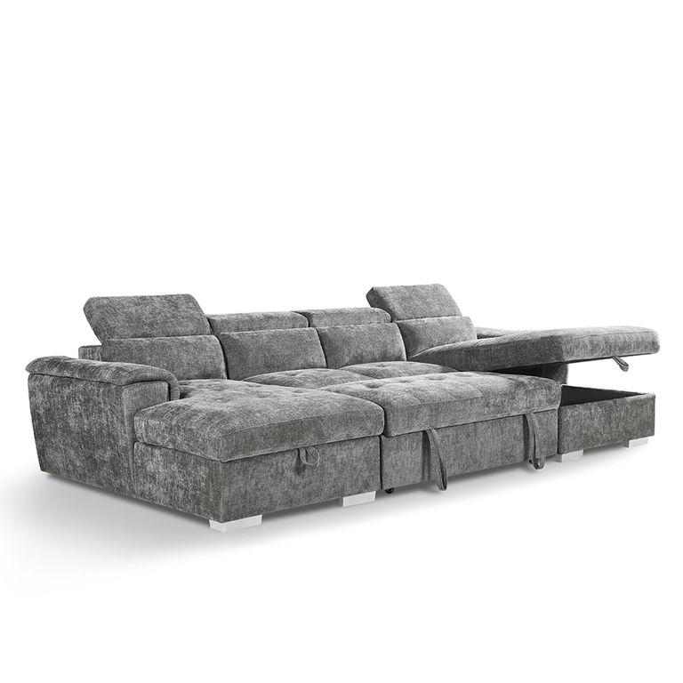 Alaya U Shape Corner Sofa Bed - Grey Fabric - Pull Out