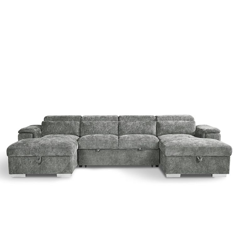 Alaya U Shape Corner Sofa Bed - Grey Fabric - Pull Out