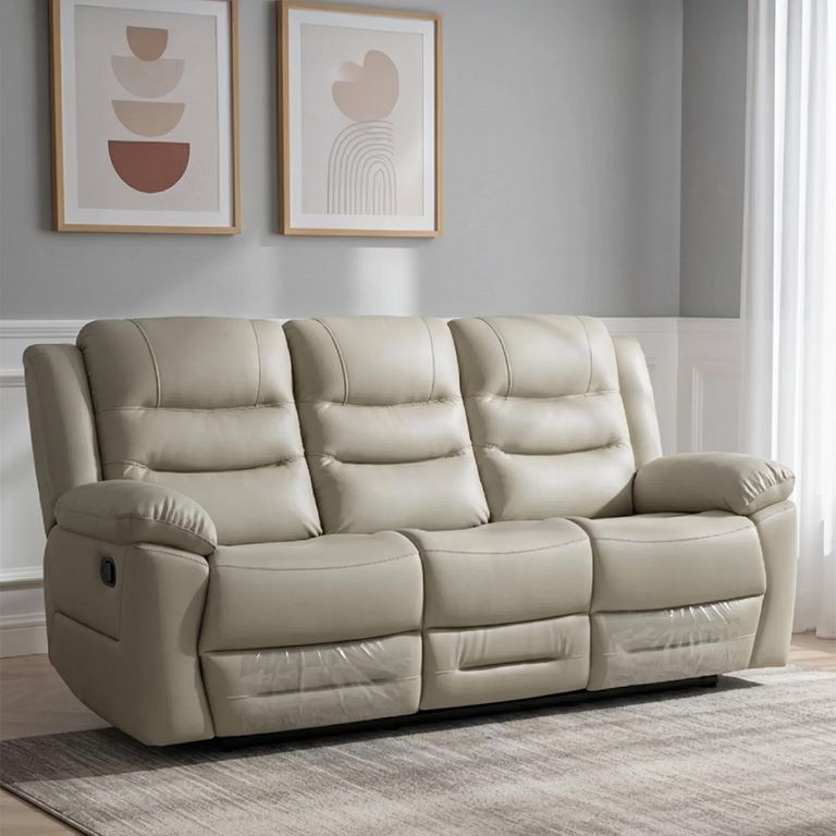 Alexandra Recliner Sofa - 3 Seater - Warm Grey Leather