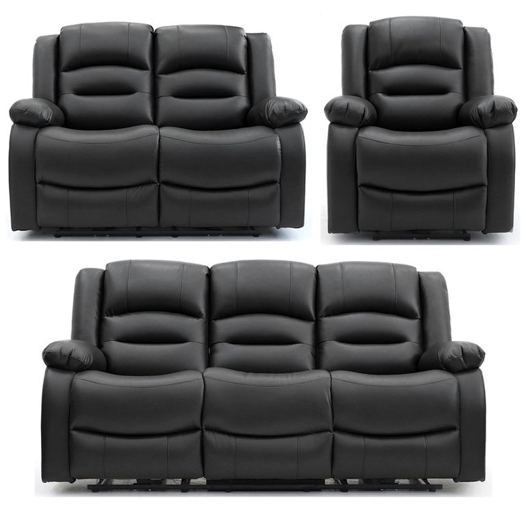 Alva Electric Recliner Sofa Set - Black Faux Leather - 3+2+1 Seater