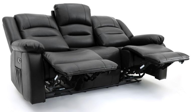 Alva Electric Recliner Sofa - Black Faux Leather - 3 Seater
