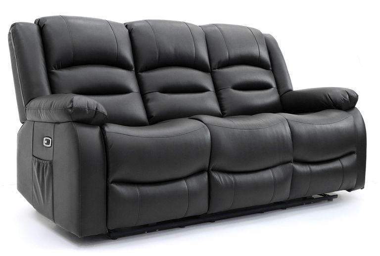 Alva Electric Recliner Sofa - Black Faux Leather - 3 Seater