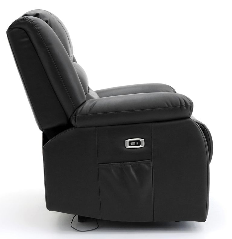 Alva Electric Recliner Sofa - Black Faux Leather - 3 Seater