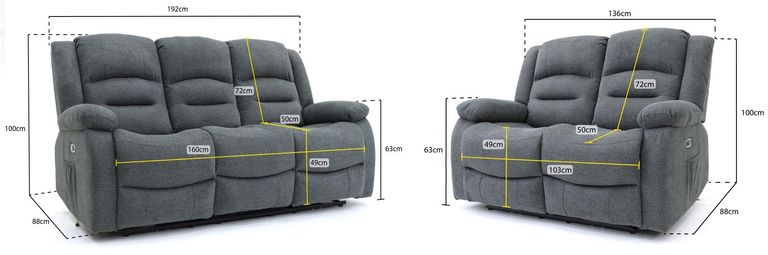 Alva Electric Recliner Sofa Set - Graphite Fabric - 3+2 Seater