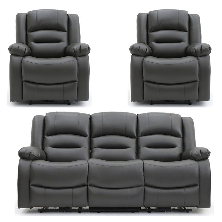 Alva Electric Recliner Sofa Set - Grey Faux Leather - 3+1+1 Seater