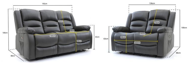 Alva Electric Recliner Sofa Set - Grey Faux Leather - 3+2 Seater