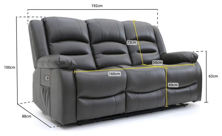 Alva Electric Recliner Sofa - Grey Faux Leather - 3 Seater