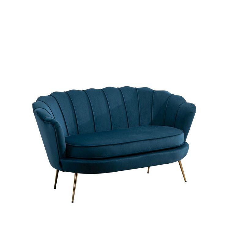 Ariel 2 Seater Sofa - Blue Velvet Fabric - Gold Legs