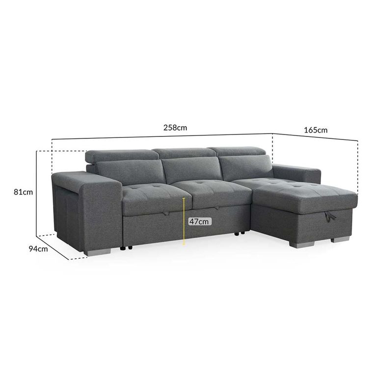 Artemis Universal Corner Sofa Bed - Grey Fabric - Pull Out