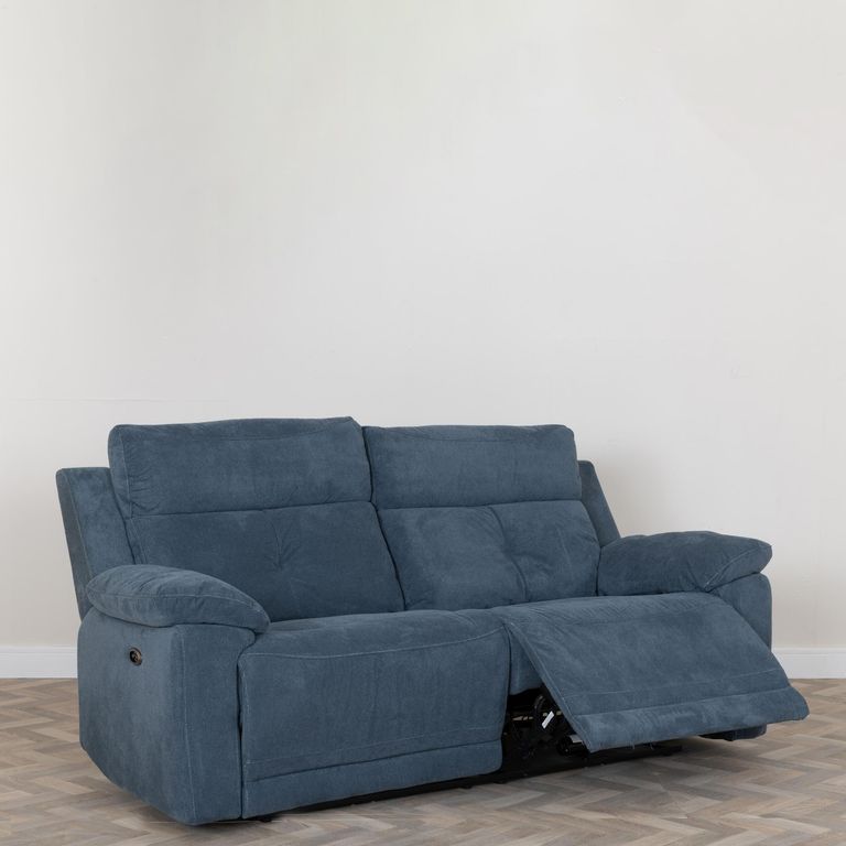 Augusta Ancona Blue Fabric 3 Seater Electric Recliner Sofa