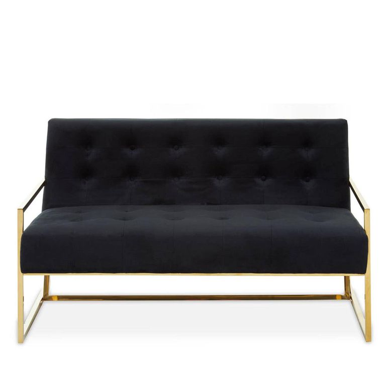 Azalea Sofa - 2 Seater - Black Velvet Fabric with Gold Metal Frame