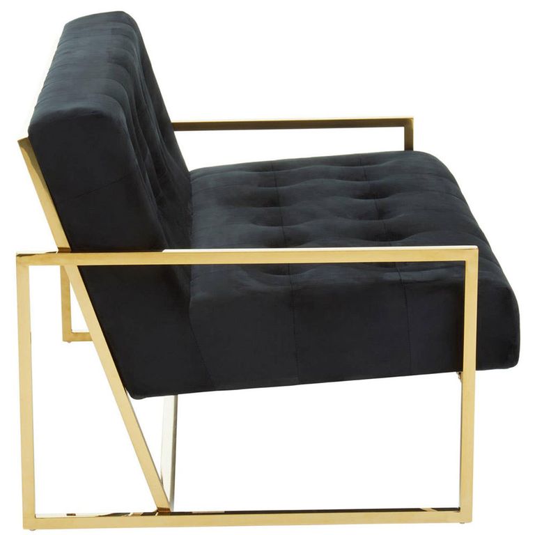Azalea Sofa - 2 Seater - Black Velvet Fabric with Gold Metal Frame
