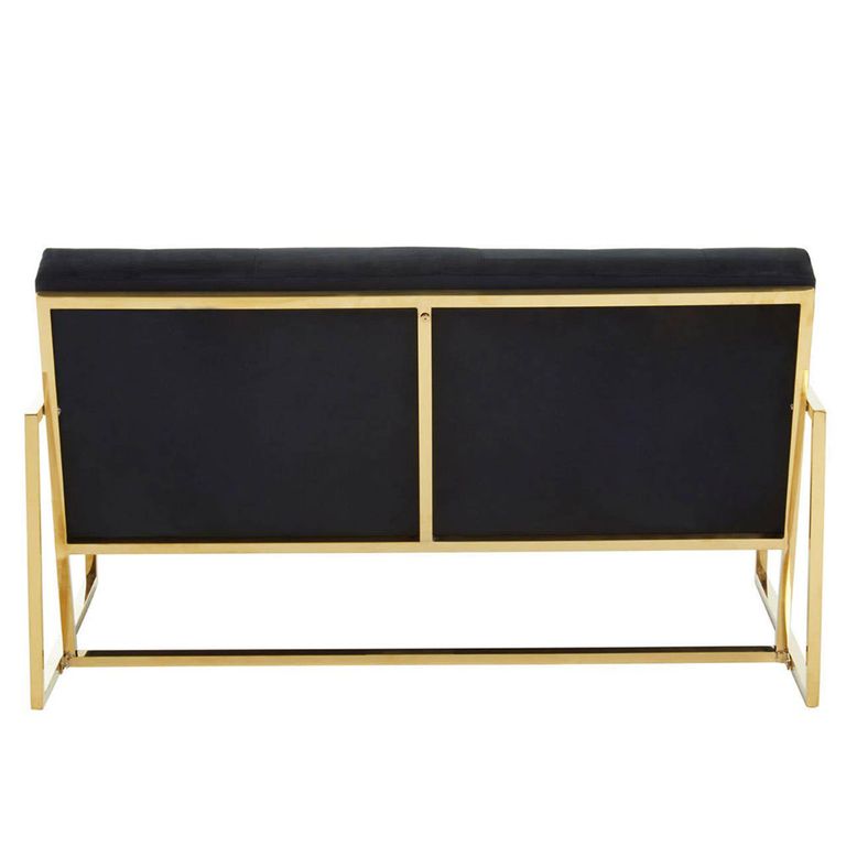 Azalea Sofa - 2 Seater - Black Velvet Fabric with Gold Metal Frame
