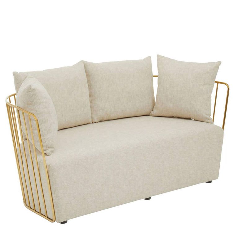 Azalea Sofa - 2 Seater - Cream Fabric with Gold Metal