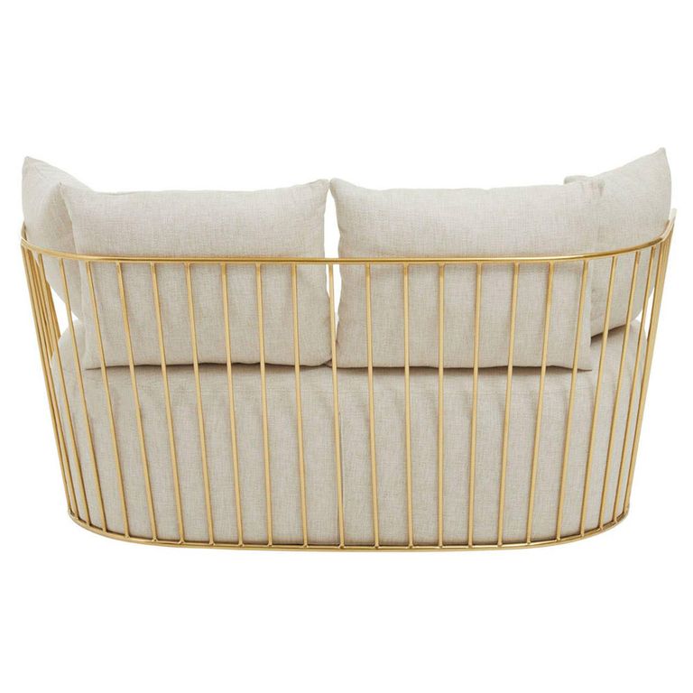 Azalea Sofa - 2 Seater - Cream Fabric with Gold Metal