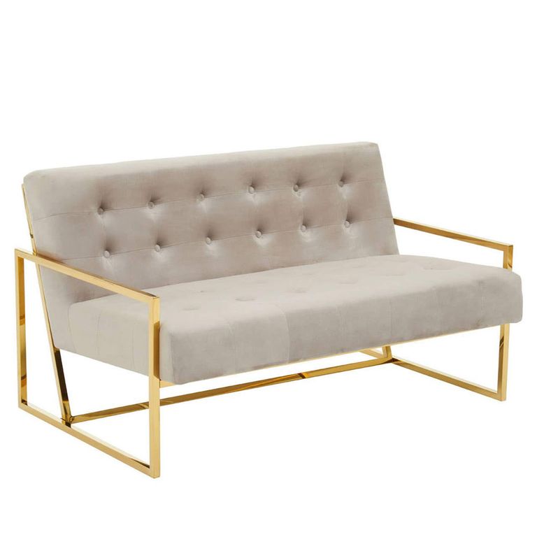 Azalea Sofa - 2 Seater - Mink Velvet Fabric with Gold Metal