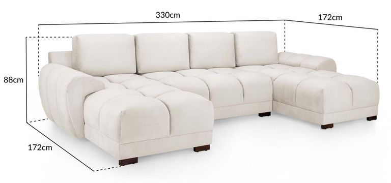 Azzuro U Shape Corner Sofa Suite - Cream Velvet Fabric