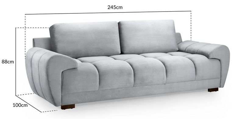Azzuro Sofa - Grey Velvet Fabric - 3 Seater