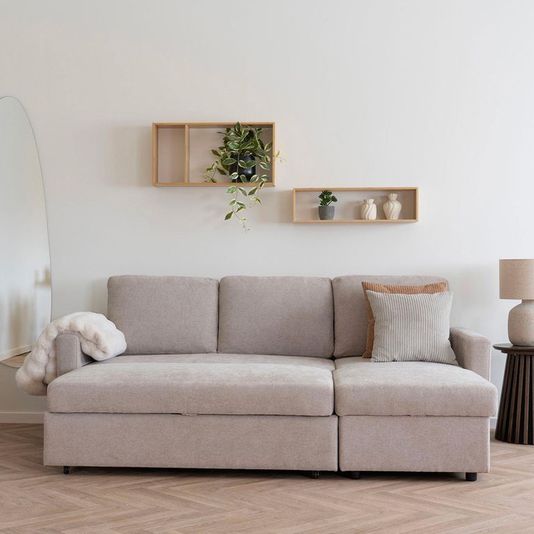 Belfast Chaise Longue Pull Out Sofa Bed - Sand Fabric