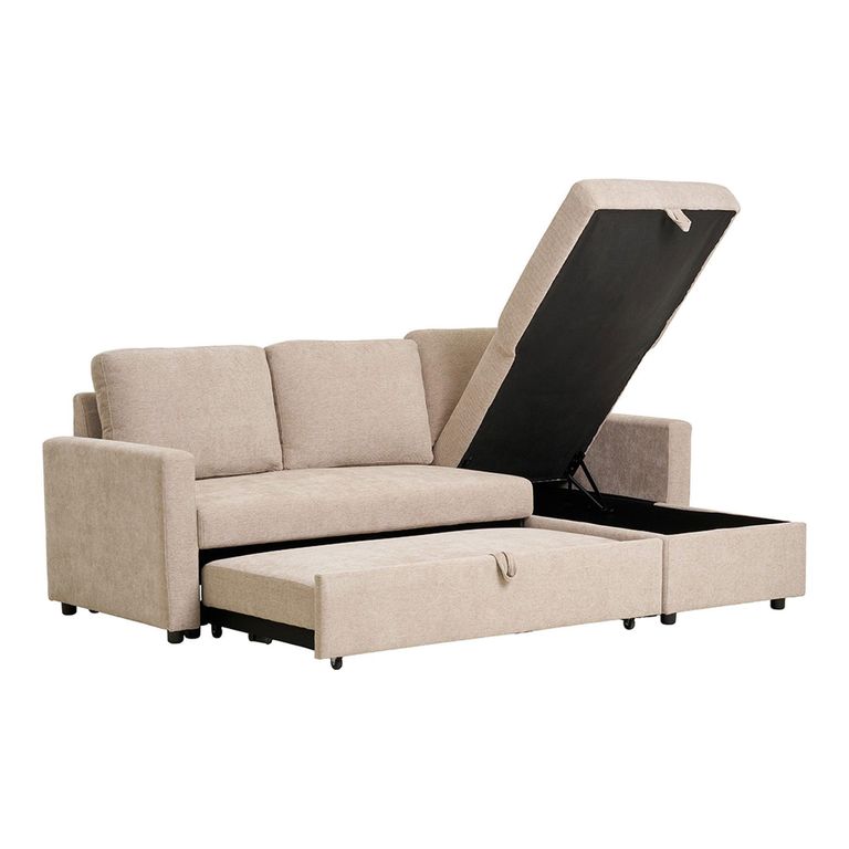 Belfast Chaise Longue Pull Out Sofa Bed - Sand Fabric