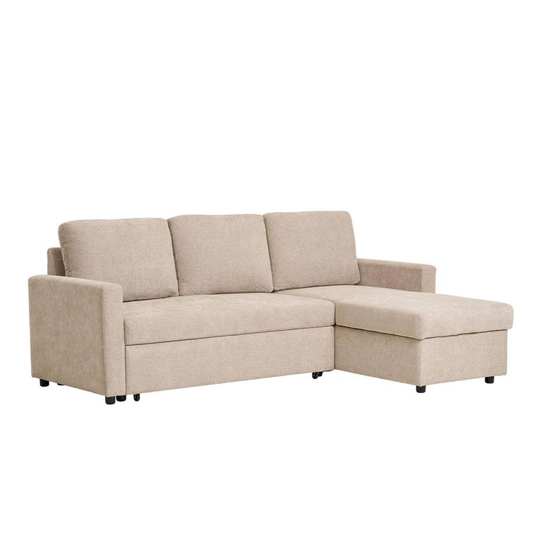 Belfast Chaise Longue Pull Out Sofa Bed - Sand Fabric