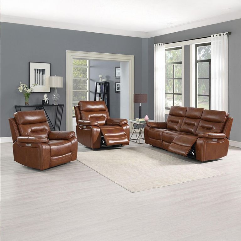 Belgravia Power Recliner Sofa Set - Brown Leather - 3+1+1 Seater