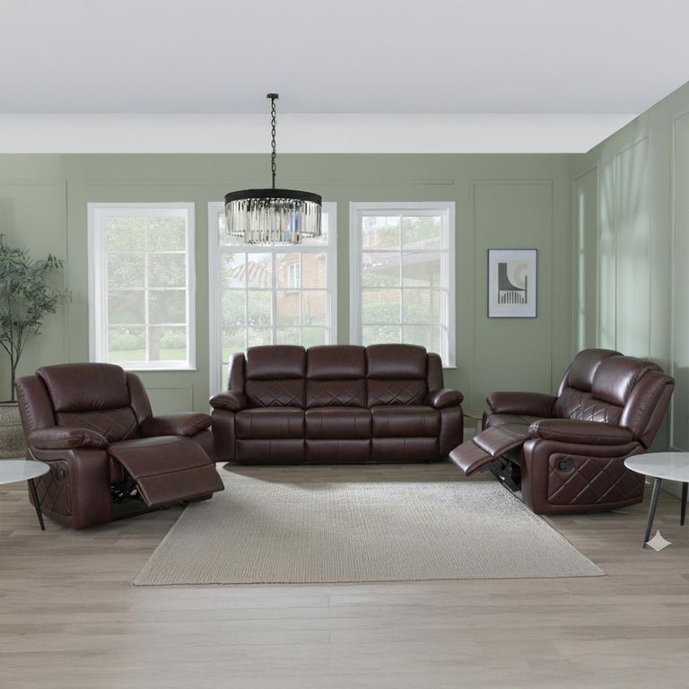 Bentley Brown Leather Recliner Sofa Set