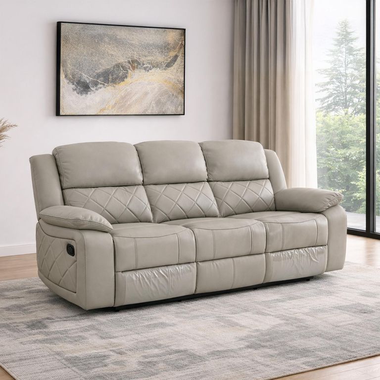 Bentley Grey Leather 3 Seater Recliner Sofa