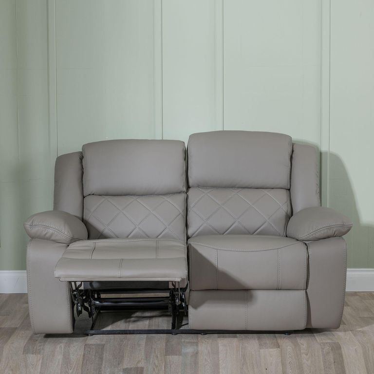 Bentley Light Grey Leather 2 Seater Recliner Sofa