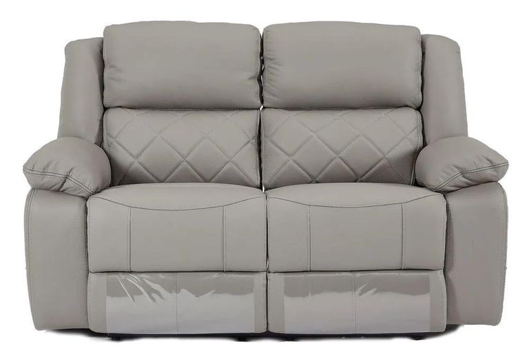 Bentley Light Grey Leather 2 Seater Recliner Sofa