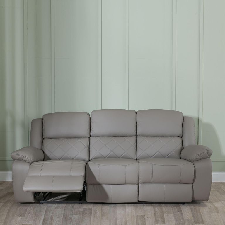 Bentley Light Grey Leather 3 Seater Recliner Sofa