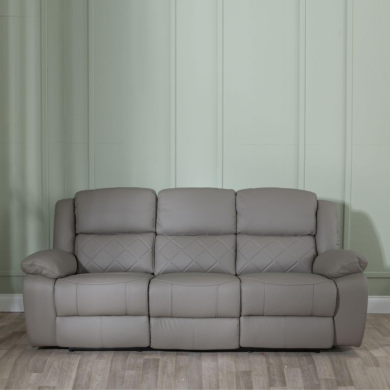 Bentley Light Grey Leather 3 Seater Recliner Sofa