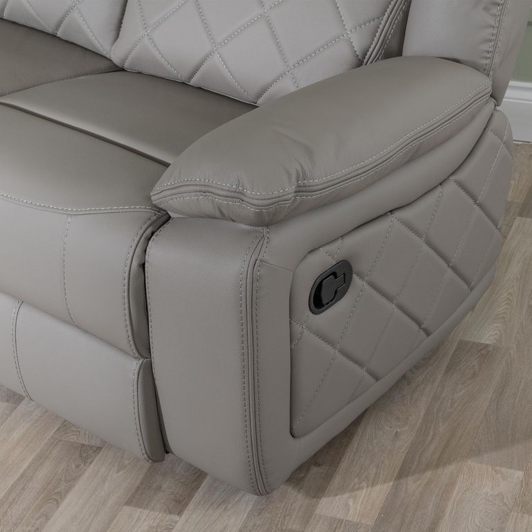 Bentley Light Grey Leather 3 Seater Recliner Sofa