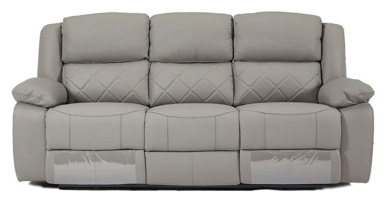Bentley Light Grey Leather 3 Seater Recliner Sofa