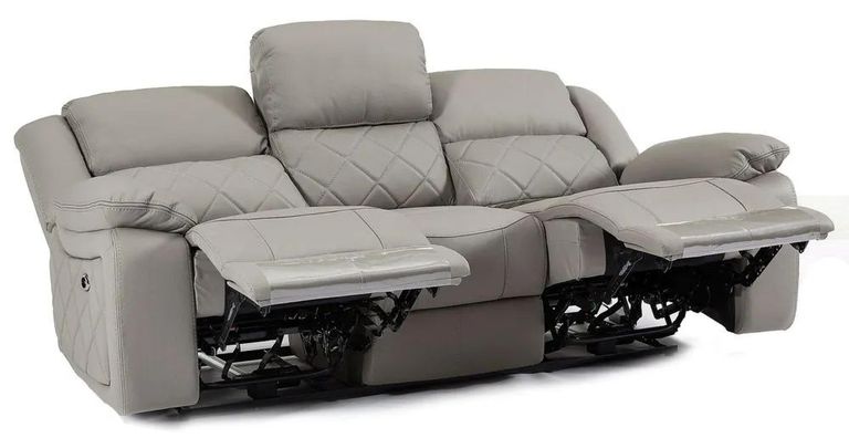 Bentley Light Grey Leather 3 Seater Recliner Sofa