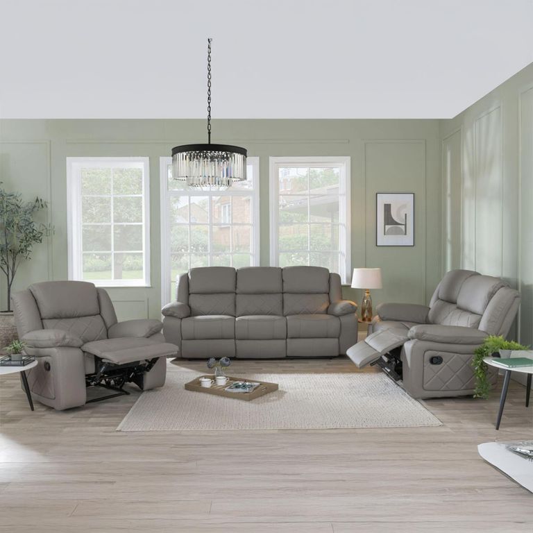 Bentley Light Grey Leather Recliner Sofa Set