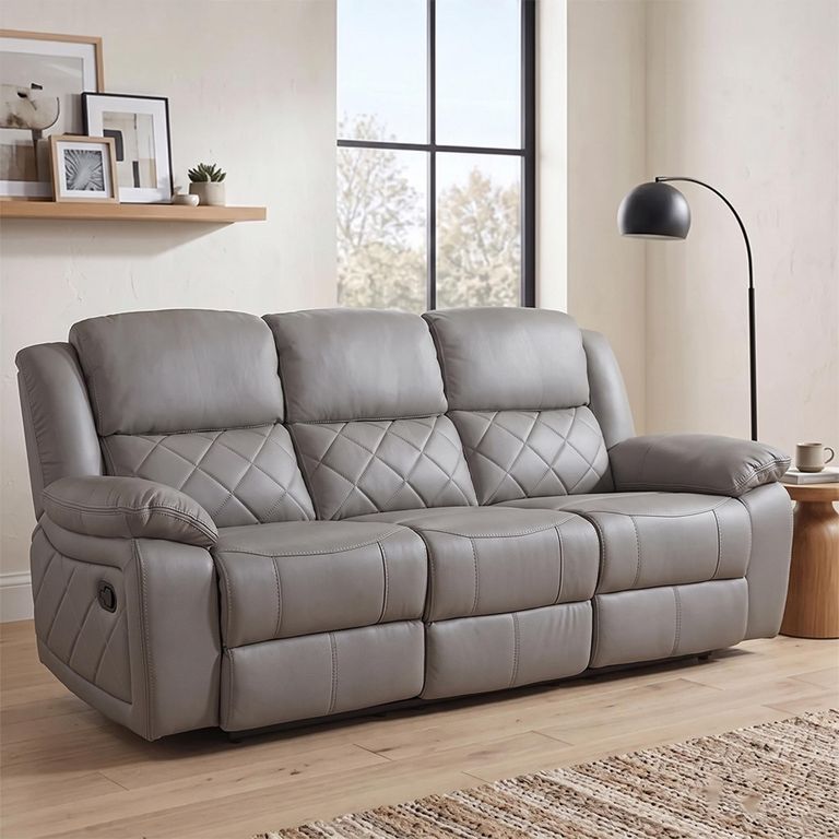Bentley Recliner Sofa - 3 Seater - Light Grey Leather
