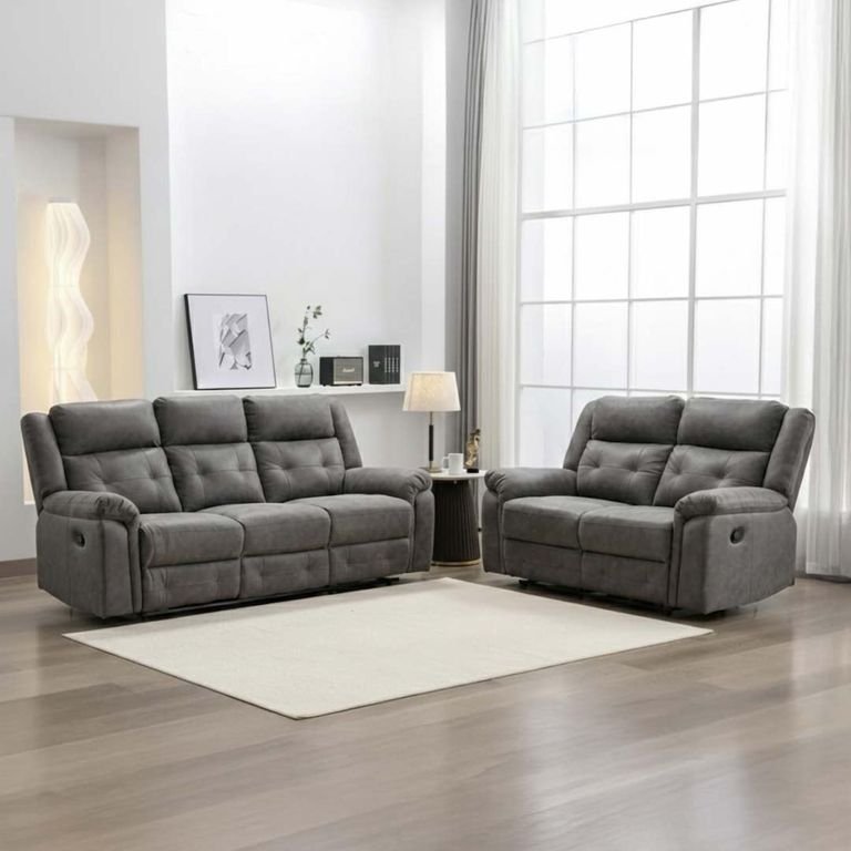 Berkeley Recliner Sofa Suite - 3+2 - Dark Grey Leather Look Fabric