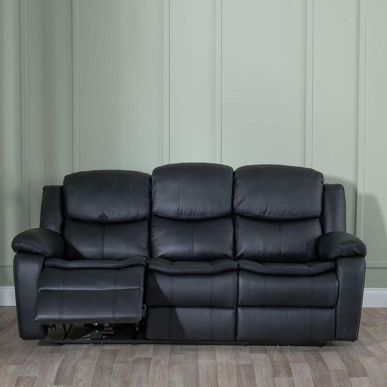 Berlin Black Leather 3 Seater Recliner Sofa