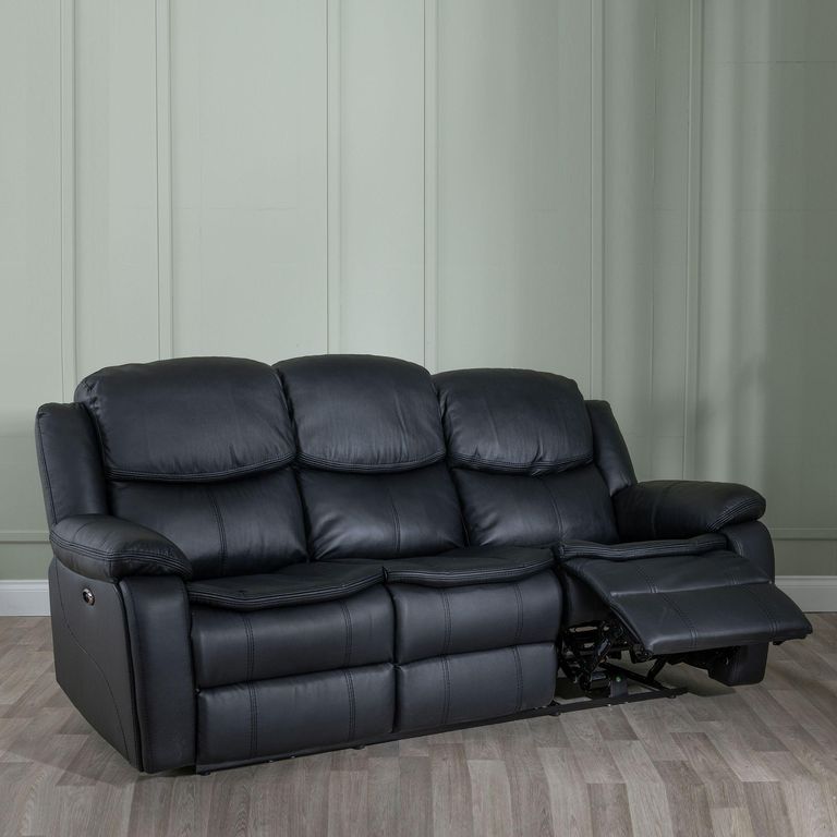 Berlin Black Leather 3 Seater Recliner Sofa