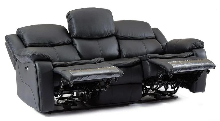 Berlin Black Leather 3 Seater Recliner Sofa