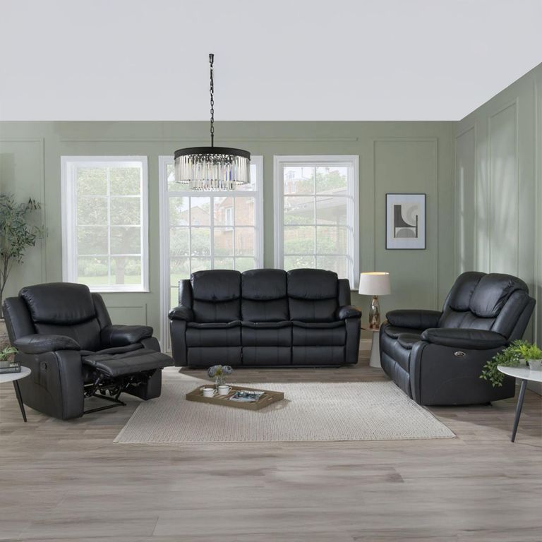 Berlin Black Leather Recliner Sofa Set