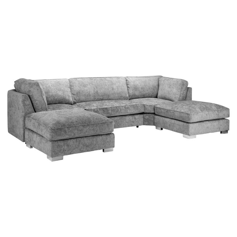 Bishop U Shape Corner Sofa Suite - Fullback - Platinum Velvet Fabric