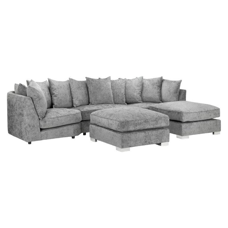 Bishop U Shape Corner Sofa Suite - Scatterback - Platinum Velvet Fabric