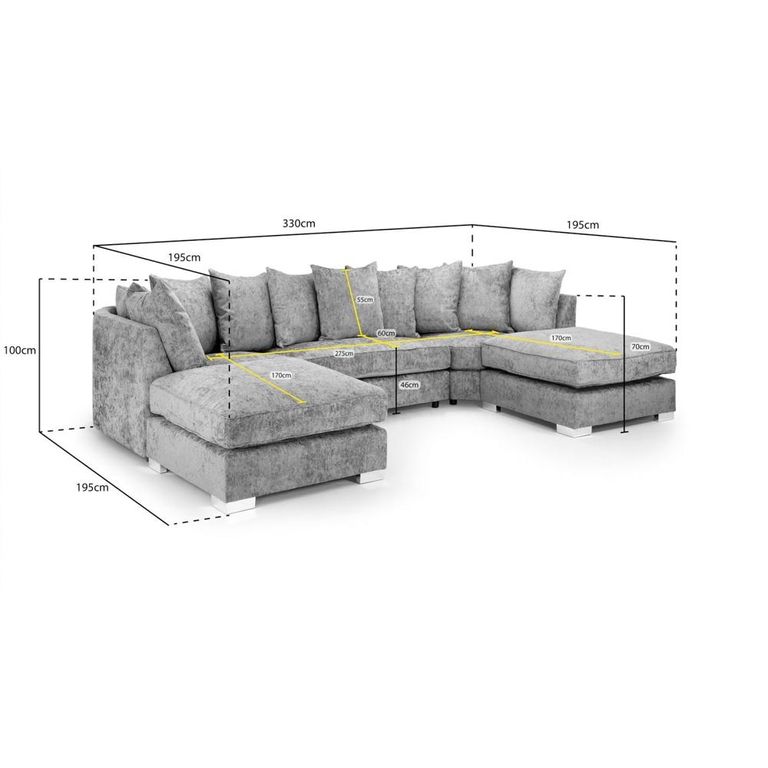 Bishop U Shape Corner Sofa Suite - Scatterback - Platinum Velvet Fabric