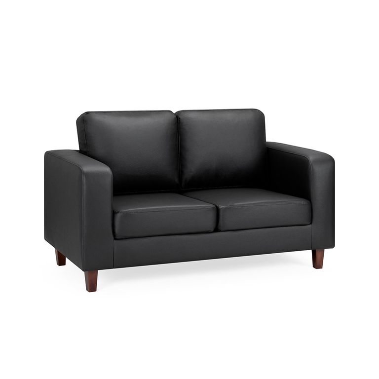 Box Sofa - Black Faux Leather - 2 Seater