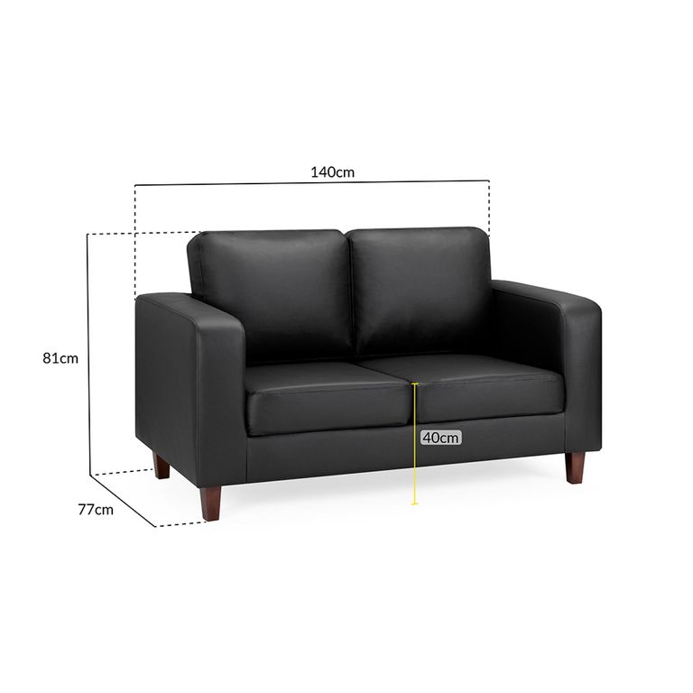 Box Sofa - Black Faux Leather - 2 Seater