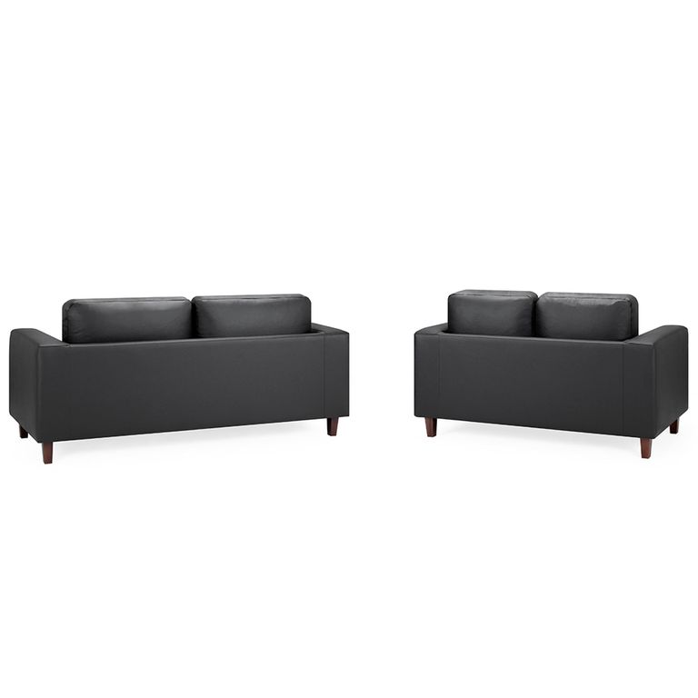 Box Sofa Set - Black Faux Leather - 3+2 Seater