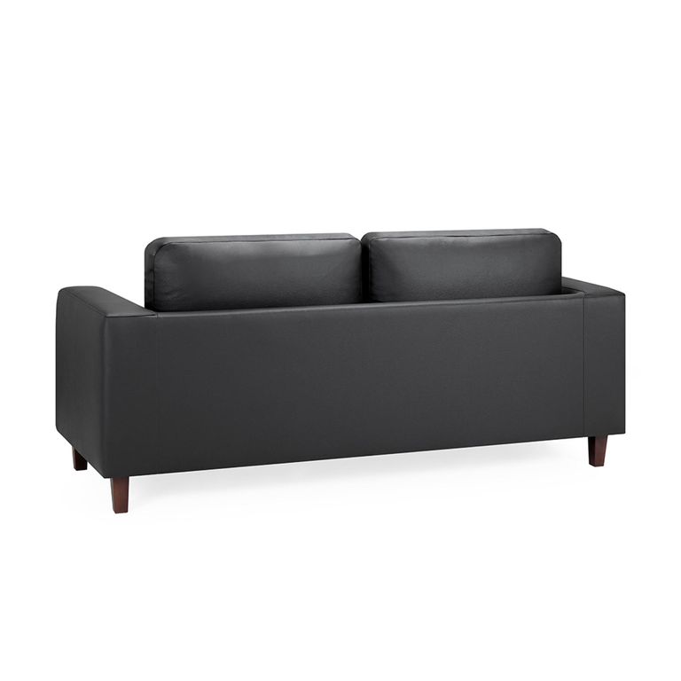 Box Sofa - Black Faux Leather - 3 Seater